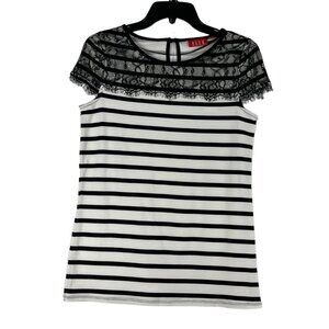 Elle Top Striped Jersey Lace Cap Sleeve Size XS Might Fit Size Small Feminine
